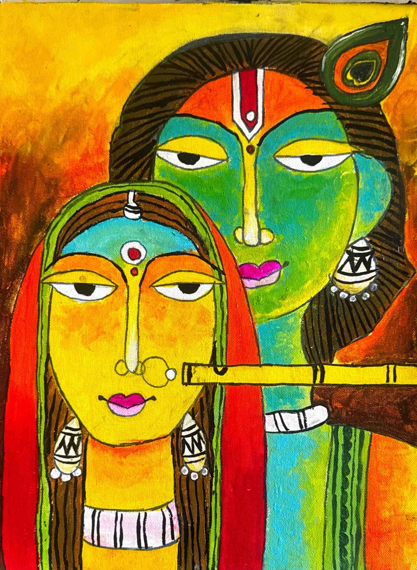 Divine Melody, Radha and Krishna painting